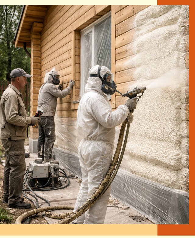 Утепление дома из бруса ППУ в Петергофе от 4027 руб/м2 под ключ | ТепломастерПтф