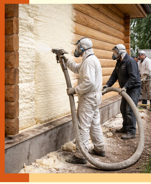 Утепление дома из бруса пенополиуретаном в Петергофе