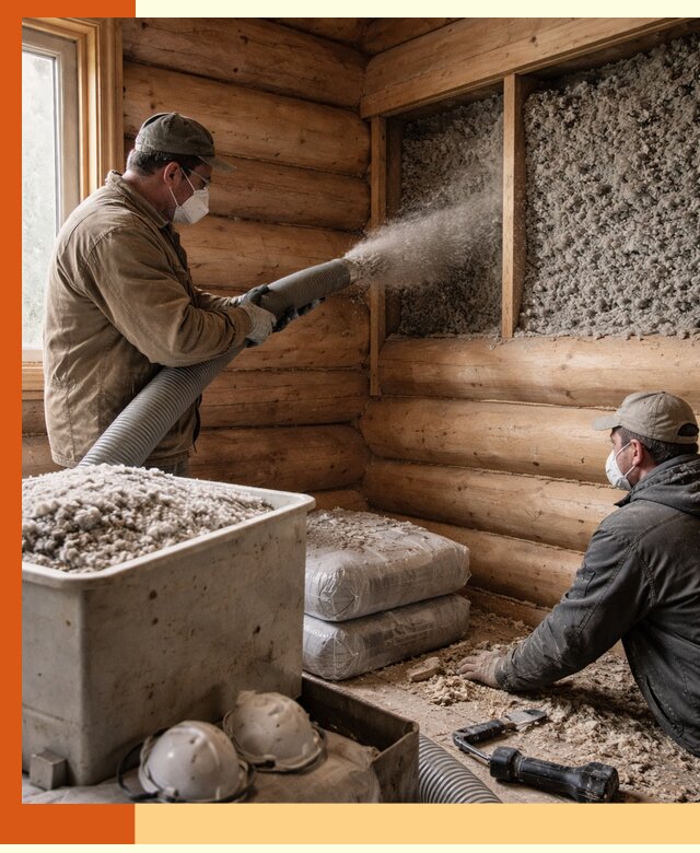 Утепление дома из бруса эковатой в Петергофе