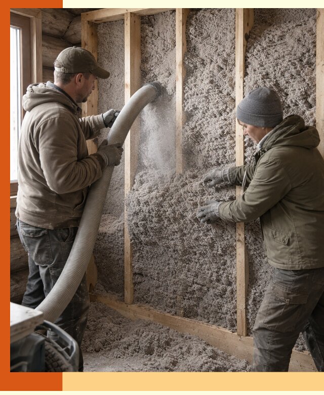 Утепление бревенчатого дома эковатой в Петергофе