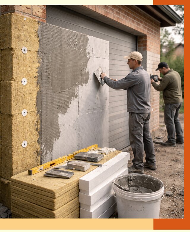 Утепление гаража снаружи в Петергофе от 4394 руб. за м2 — наружное утепление под ключ | ТепломастерПтф