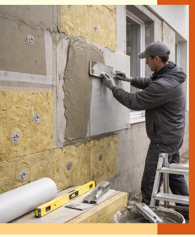 Утепление фасада под штукатурку в Петергофе от 4394 руб/м2 — монтаж пенопластом и минватой | ТепломастерПтф