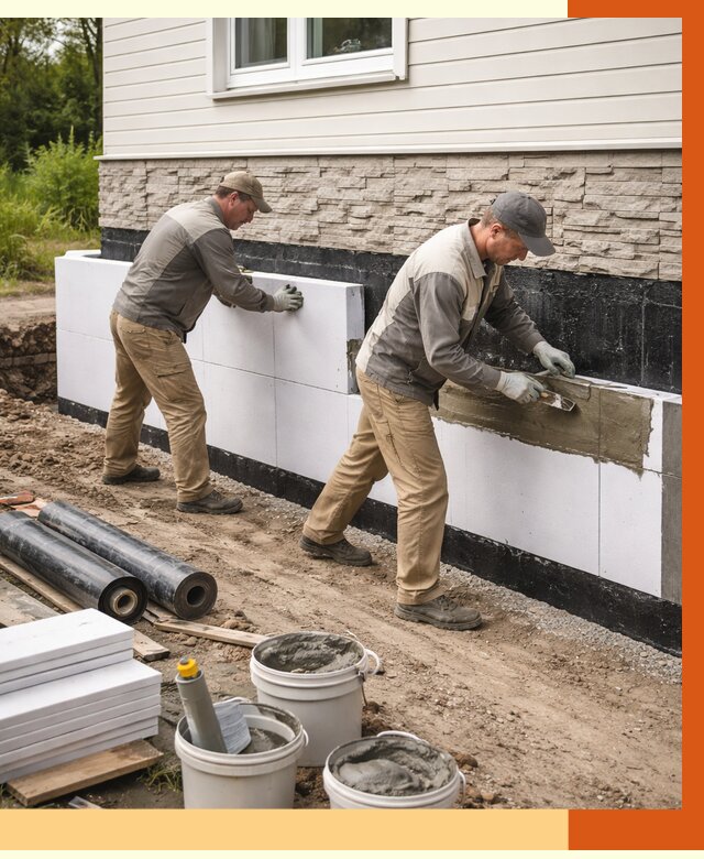 Утепление фундамента снаружи в Петергофе от 4394 руб. за м² | ТепломастерПтф