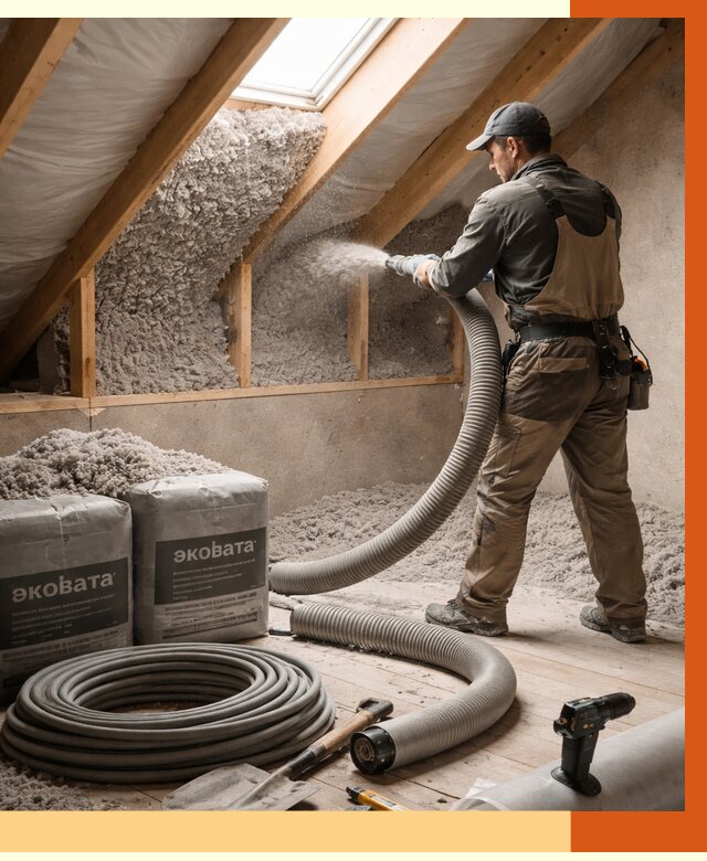 Утепление мансарды эковатой в Петергофе от 2301 руб/м2 — монтаж, задувка, цена | ТепломастерПтф