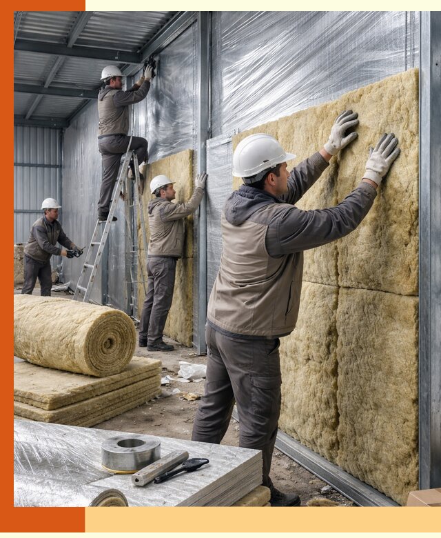 Утепление металлического склада в Петергофе: теплоизоляция и герметизация