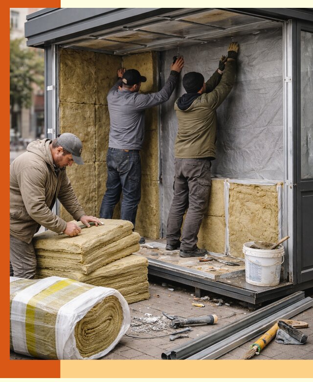 Утепление павильона шаурмы под ключ в Петергофе