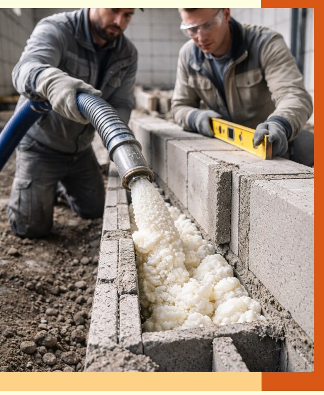 Заполнение колодцевой кладки ППУ в Петергофе от 4394 руб. за м2 | ТепломастерПтф