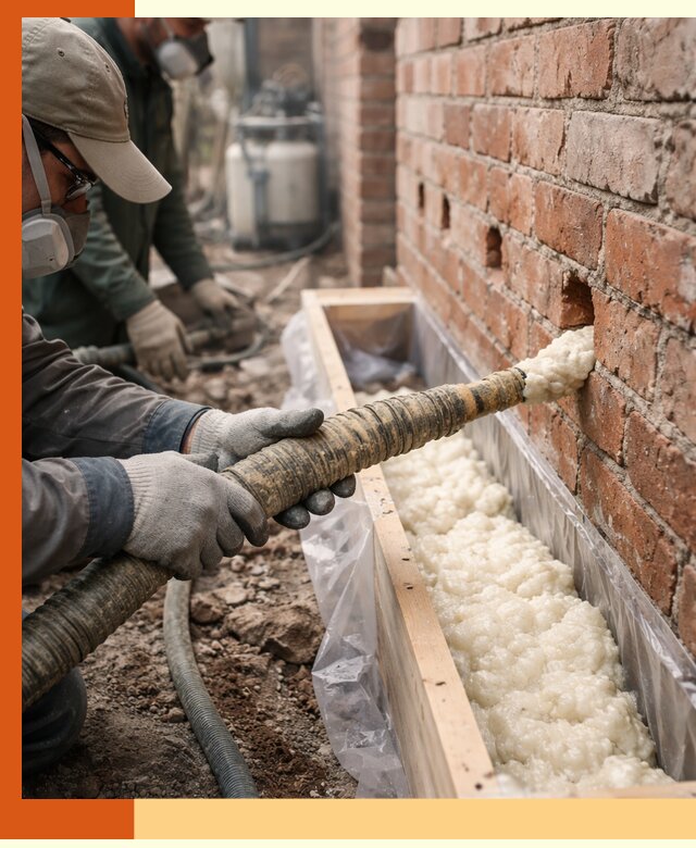 Заливка ППУ в пустоты кирпичной стены в Петергофе