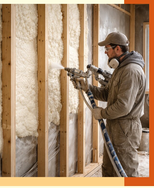 Утепление каркасной стены ППУ в Петергофе от 4446 руб./м2 под ключ | ТепломастерПтф