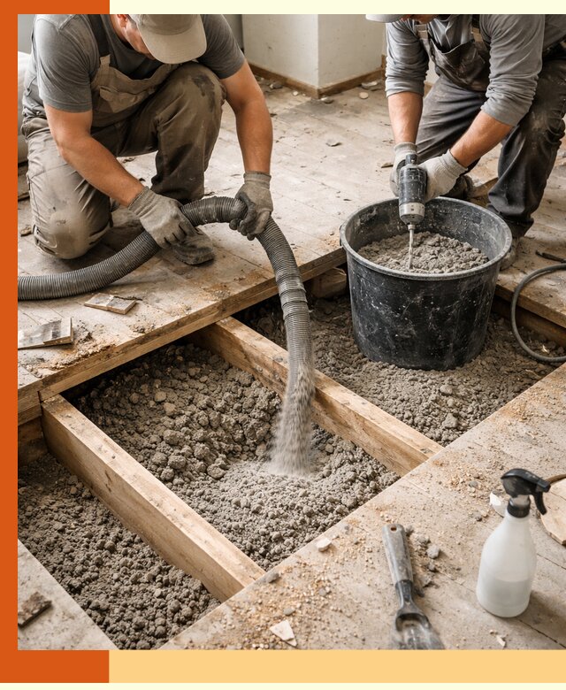 Заполнение пустот пола в Петергофе полиуретаном и пенополистиролом