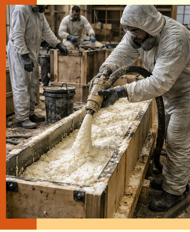 Заливка пенополиуретана в формы для утепления в Петергофе