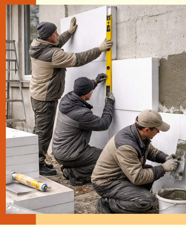 Утепление пенопластом наружных стен и фасадов в Петергофе