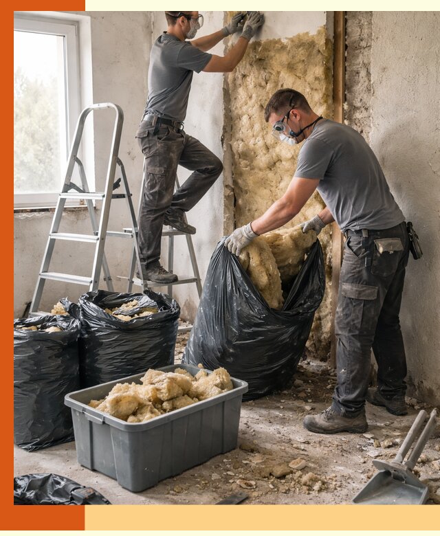 Демонтаж старого утеплителя и вывоз отходов в Петергофе