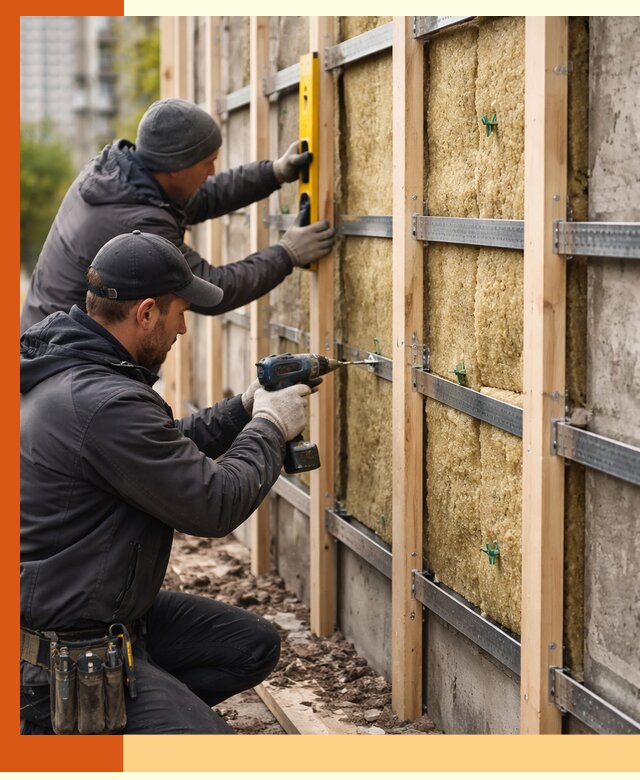 Монтаж обрешетки под утепление зданий и квартир в Петергофе